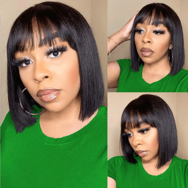 Bob Wigs with Adjustable Straps for a Secure Fit Aligrace MLG Series Full Machine Straight Bob Wigs With Bangs Bob Wigs with Adjustable Straps for a Secure Fit Aligrace MLG Series Full Machine Straight Bob Wigs With Bangs
