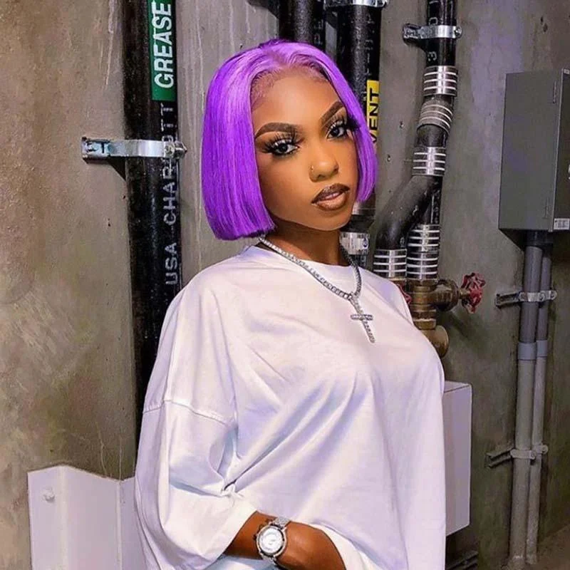 Bob Wigs for Travel (Compact and Easy to Pack) Middle Part Light Purple Bob Wig Lace Front Human Hair Surprisehair Bob Wigs for Travel (Compact and Easy to Pack) Middle Part Light Purple Bob Wig Lace Front Human Hair Surprisehair