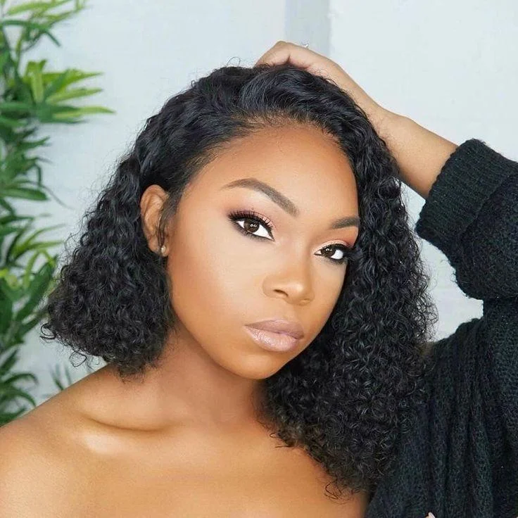 Bob Wigs for Job Interviews Modern Show Kinky Curly Side Part 4x4 Lace Closure Bob Wigs Brazilian Human Hair Bob Wigs for Job Interviews Modern Show Kinky Curly Side Part 4x4 Lace Closure Bob Wigs Brazilian Human Hair