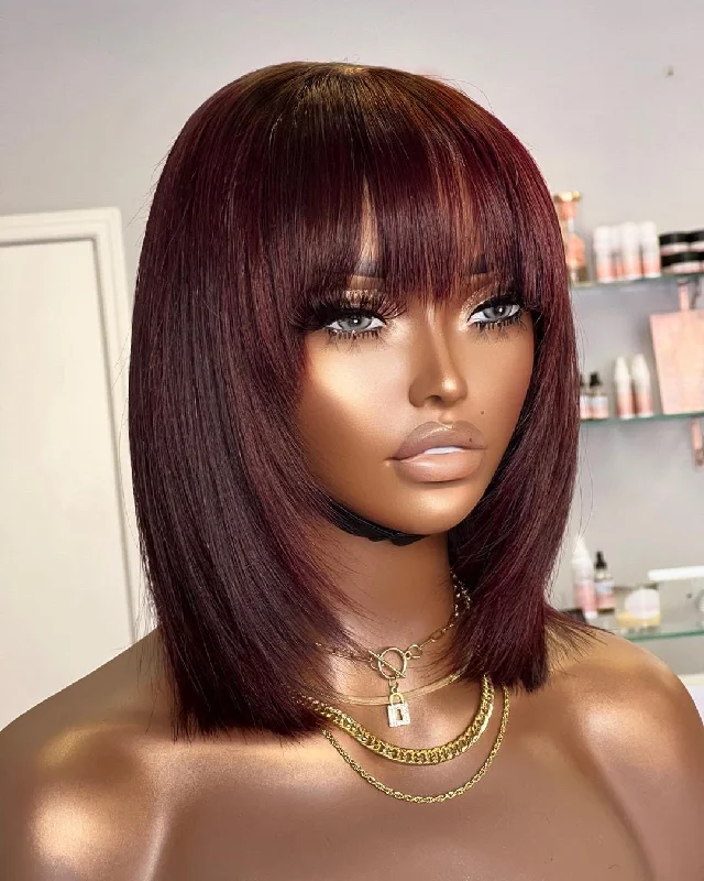 Bob Wigs for Hiking Sarah | 99J Layered Preplucked Human Hair BOB Lace Wig with Bang Bob Wigs for Hiking Sarah | 99J Layered Preplucked Human Hair BOB Lace Wig with Bang