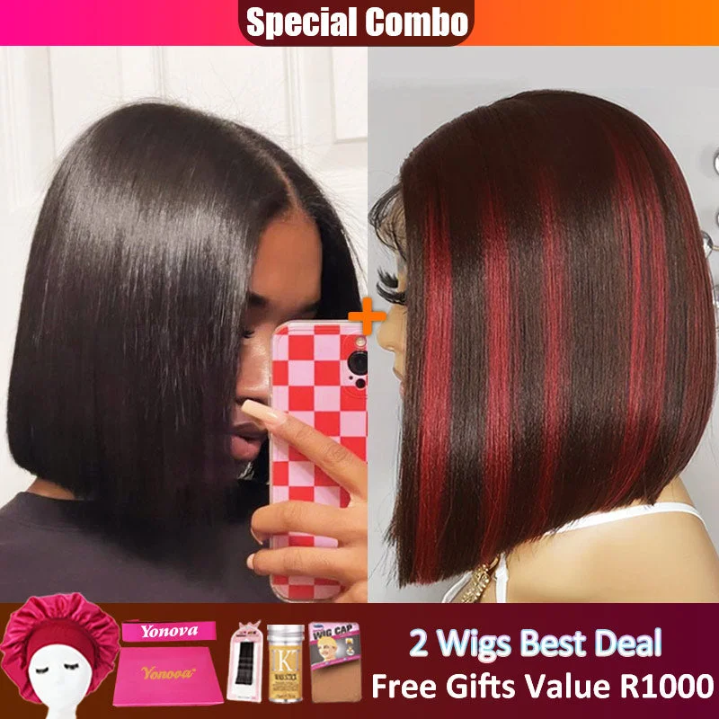 Bob Wigs for Social Media - Worthy Outfits Hot combo | 13X4 Full Frontal Lace Natural Color Bob Wig+#4/red Color BOB Wig Bob Wigs for Social Media - Worthy Outfits Hot combo | 13X4 Full Frontal Lace Natural Color Bob Wig+#4/red Color BOB Wig