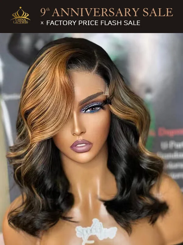 Bob Wigs with Side - Parted Styles Chinalacewig 13X4 HD Frontal Wig Highlight Brown Bob Human Virgin Hair CS02 Bob Wigs with Side - Parted Styles Chinalacewig 13X4 HD Frontal Wig Highlight Brown Bob Human Virgin Hair CS02