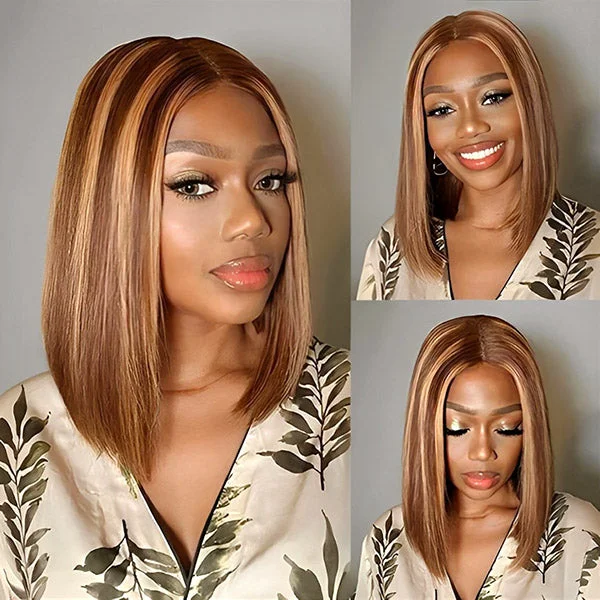 Bob Wigs for TikTok Stars South Africa Straight Bob Wig Human Hair Highlight Ombre 4x4 Lace Front Wig P4/27 Colored Human Hair Wigs for Women Bob Wigs for TikTok Stars South Africa Straight Bob Wig Human Hair Highlight Ombre 4x4 Lace Front Wig P4/27 Colored Human Hair Wigs for Women