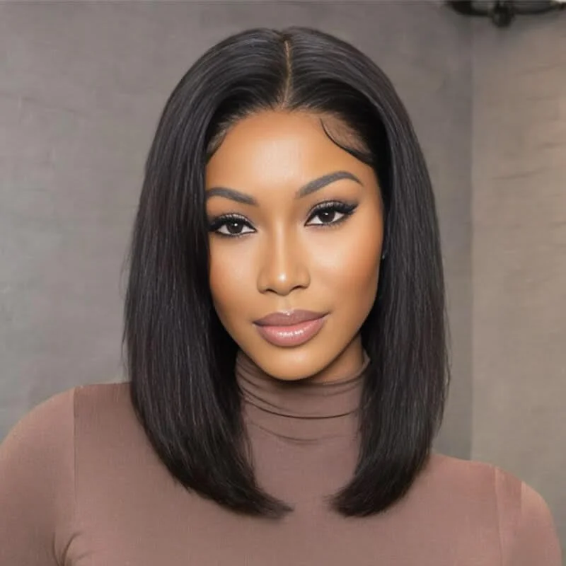 Bob Wigs with Clip - in Extensions (to Add Length) 13x4 HD Lace Frontal Bob Wig Straight Natural Black Bob Wigs with Clip - in Extensions (to Add Length) 13x4 HD Lace Frontal Bob Wig Straight Natural Black