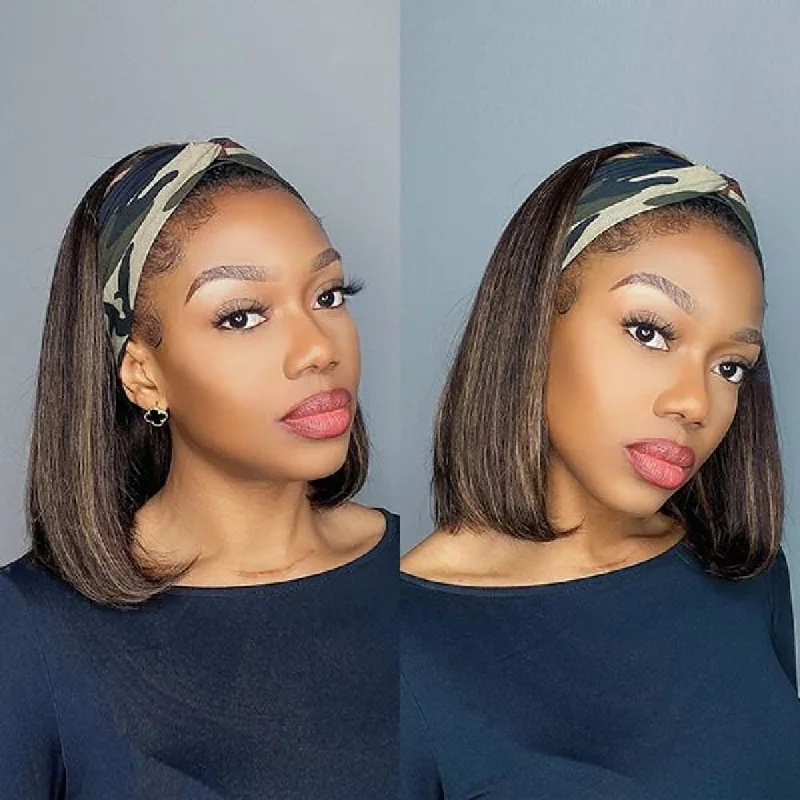 Bob Wigs for Formal Occasions Glueless Headband Wig Virgin Human Hair Highlight Straight Bob Wig Bob Wigs for Formal Occasions Glueless Headband Wig Virgin Human Hair Highlight Straight Bob Wig