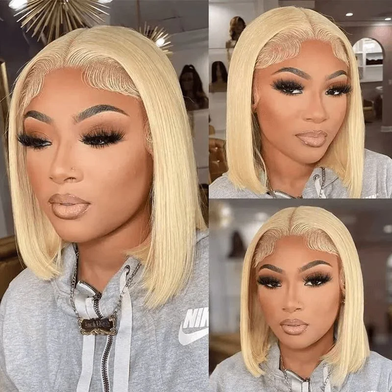 Bob Wigs for Wedding Guests Aligrace 13x4 Lace Front Straight Human Hair BoB wigs 613 Color Bob Wigs for Wedding Guests Aligrace 13x4 Lace Front Straight Human Hair BoB wigs 613 Color