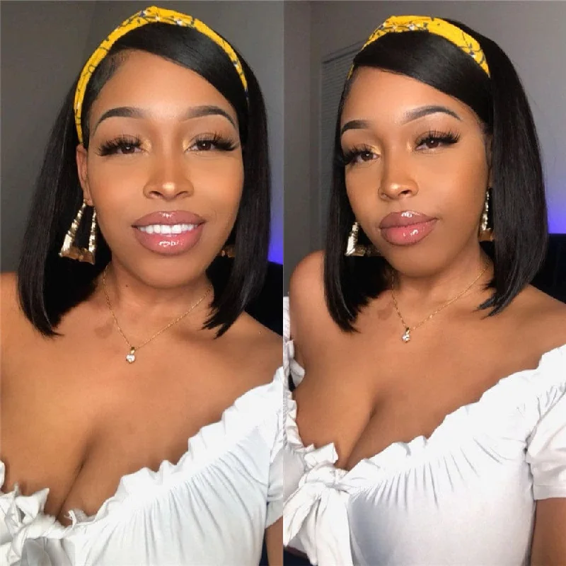 Bob Wigs for Hiking​ Glueless Headband Wig Virgin Human Hair Straight Bob Wig