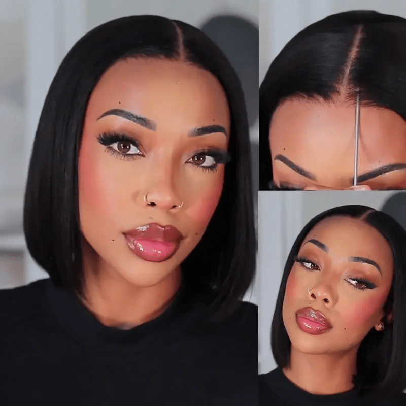 Bob Wigs for Plus - Size Women Super Easy Straight Bob Wear & Go Pre Cut HD Transparent Lace Closure Wig with Pre Plucked Hairline & Bleached Knot Bob Wigs for Plus - Size Women Super Easy Straight Bob Wear & Go Pre Cut HD Transparent Lace Closure Wig with Pre Plucked Hairline & Bleached Knot