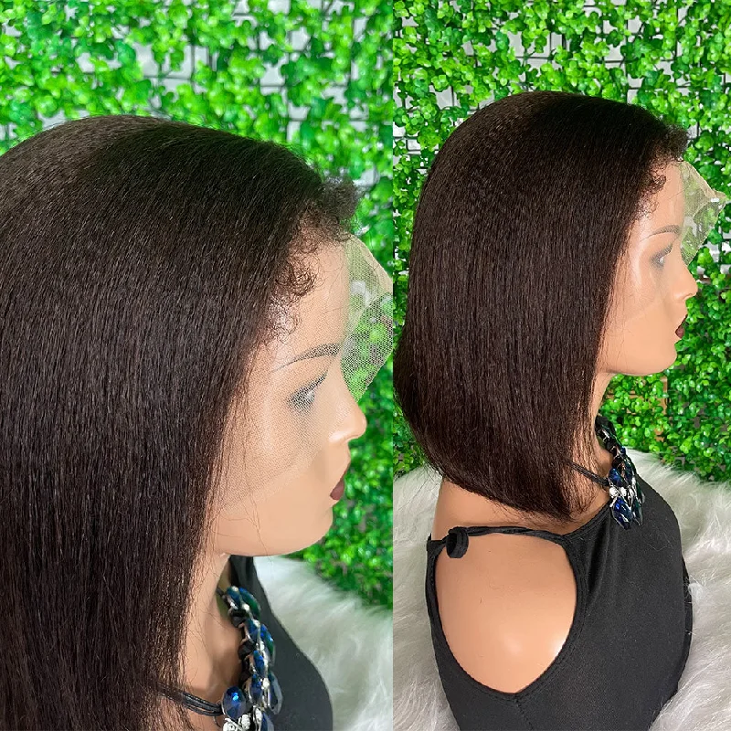 Bob Wigs for Concerts Ciani | 13x4 Full Frontal Human Hair Light Yaki BOB Lace Wig | Fluffy Edge Bob Wigs for Concerts Ciani | 13x4 Full Frontal Human Hair Light Yaki BOB Lace Wig | Fluffy Edge