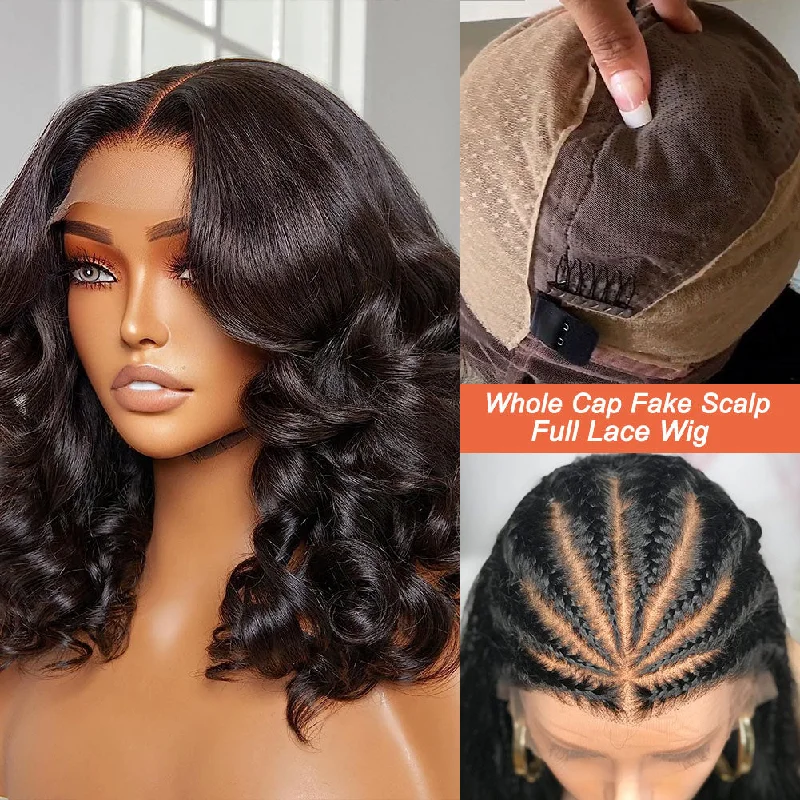 Bob Wigs for Apple - Shaped Figures Full Lace Fake Scalp Free Parting Preplucked Human Hair Bouncy Wave Bob Wig Bob Wigs for Apple - Shaped Figures Full Lace Fake Scalp Free Parting Preplucked Human Hair Bouncy Wave Bob Wig