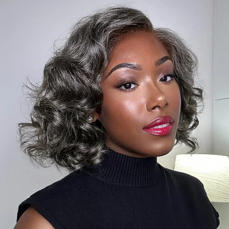 Bob Wigs for Beach Vacations Elegant Salt & Pepper Grey Wig Loose Body Wave Glueless Minimalist Lace Short Wig Pre-Cut Lace Bob Wigs for Beach Vacations Elegant Salt & Pepper Grey Wig Loose Body Wave Glueless Minimalist Lace Short Wig Pre-Cut Lace