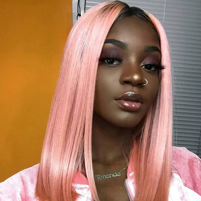 Bob Wigs for Hourglass Figures​ Ombre Pink Bob Wig Lace Front Human Hair High Density Surprisehair