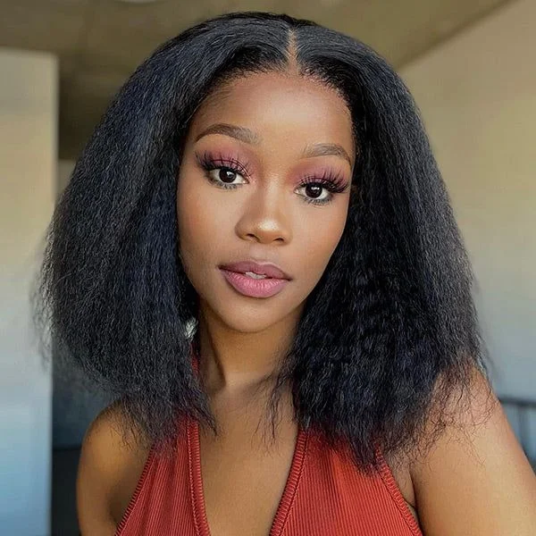 Bob Wigs for Bridesmaids Wear & Go Bob Wig Kinky Straight HD Lace Closure Wig with Pre-Bleached Knots Bob Wigs for Bridesmaids Wear & Go Bob Wig Kinky Straight HD Lace Closure Wig with Pre-Bleached Knots
