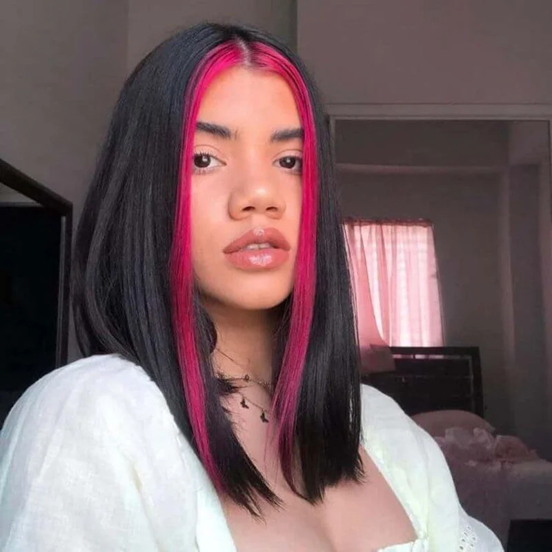 Bob Wigs for Tall Women Pink Highlight BOB Lace Wig Human Hair 13x6 Lace Front Short Wig Bob Wigs for Tall Women Pink Highlight BOB Lace Wig Human Hair 13x6 Lace Front Short Wig