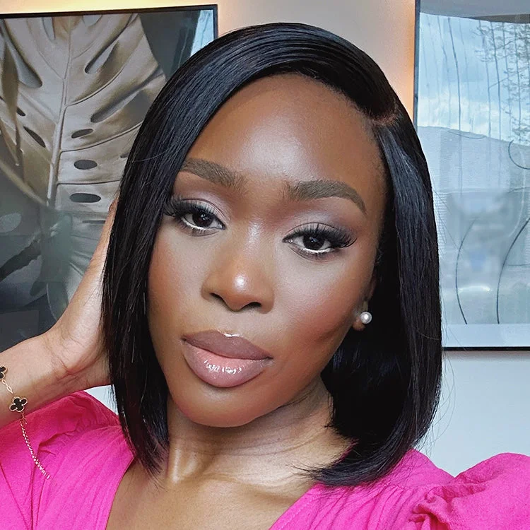 Bob Wigs for Night Outlooks Put On & Go Blunt Cut Straight Bob Minimalist HD Lace Glueless C Part Wig Bob Wigs for Night Outlooks Put On & Go Blunt Cut Straight Bob Minimalist HD Lace Glueless C Part Wig