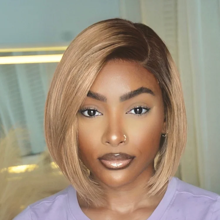 Bob Wigs for Singers on Stage Ash Blonde Ombre / Natural Black Blunt Cut Bob Glueless Minimalist HD Lace Short Bob Wig Ready to Go Bob Wigs for Singers on Stage Ash Blonde Ombre / Natural Black Blunt Cut Bob Glueless Minimalist HD Lace Short Bob Wig Ready to Go