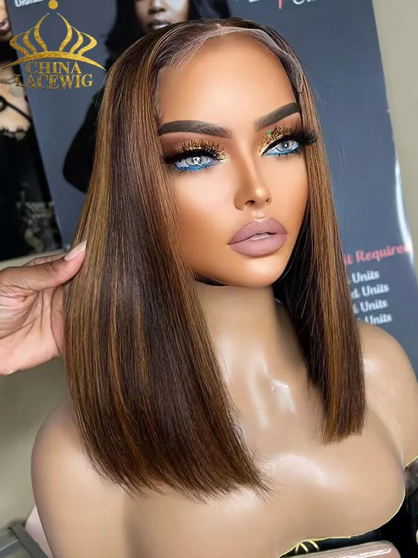 Bob Wigs for Vintage - Inspired Looks Chinalacewig Blonde Highlights Glueless 5x5 Closure HD Lace Stacked Bob Wig CL04 Bob Wigs for Vintage - Inspired Looks Chinalacewig Blonde Highlights Glueless 5x5 Closure HD Lace Stacked Bob Wig CL04
