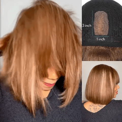 Bob Wigs for TikTok - Inspired Styles Put On and Go Ash Blonde Highlight Yaki Straight 3x1 Minimalist Lace Bob Wig With Bangs Bob Wigs for TikTok - Inspired Styles Put On and Go Ash Blonde Highlight Yaki Straight 3x1 Minimalist Lace Bob Wig With Bangs