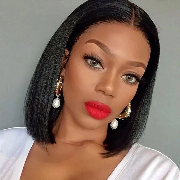 Bob Wigs for Date Nights Thin V Part Wig Kinky Straight Bob Human Hair Wigs Without Leave Out Bob Wigs for Date Nights Thin V Part Wig Kinky Straight Bob Human Hair Wigs Without Leave Out