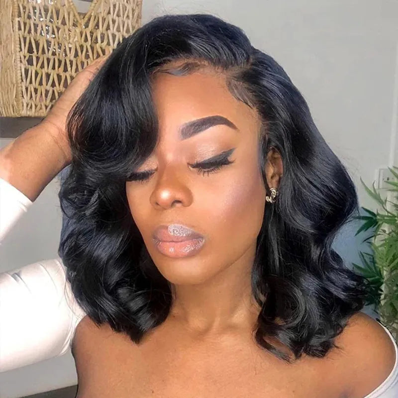 Bob Wigs for Modeling Agencies​ Pre-Styled Body Wave Short Bob Wig Transparent Lace Wigs