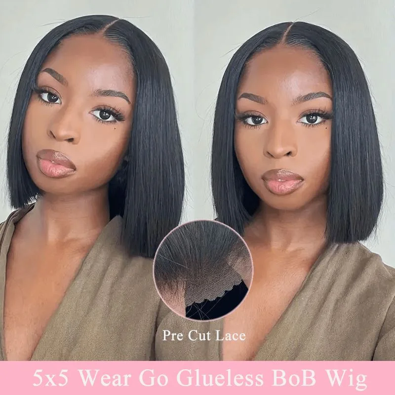 Bob Wigs for Friend Hangouts Aligrace Hair 5x5 Pre Cut Lace Wear and Go Glueless Straight Bob Wig for Black Women Bob Wigs for Friend Hangouts Aligrace Hair 5x5 Pre Cut Lace Wear and Go Glueless Straight Bob Wig for Black Women