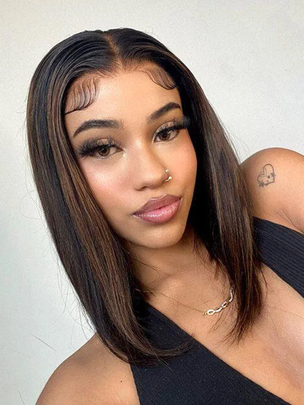 Bob Wigs in Brunette Shades Chinalacewig Malaysian Human Hair Blunt Cut Bob With Brown Highlight Lace Front Wig Bleached Knots CF72 Bob Wigs in Brunette Shades Chinalacewig Malaysian Human Hair Blunt Cut Bob With Brown Highlight Lace Front Wig Bleached Knots CF72
