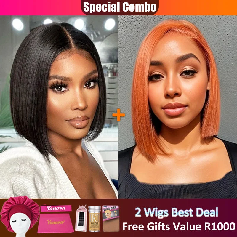 Bob Wigs for Family Gatherings Hot combo | 13X4 Full Frontal Lace Natural Color Bob Wig+Orange #350 Color BOB Wig Bob Wigs for Family Gatherings Hot combo | 13X4 Full Frontal Lace Natural Color Bob Wig+Orange #350 Color BOB Wig