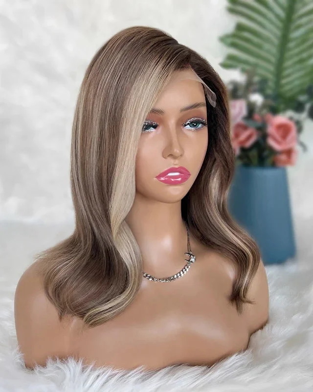 Bob Wigs for Alopecia Sufferers​ [SalonLux] 13x4 HD Lace Balayage Wavy Bob Preplucked Human Hair Lace Front Wig