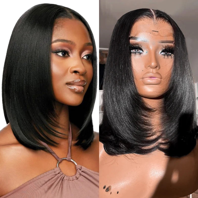 Bob Wigs for Family Gatherings Butterfly Cut Straight Pre Layered 5x5 Lace Closure Bob Wig Human Hair Salon Hairstyle Transparent Melt Lace Bob Wigs for Family Gatherings Butterfly Cut Straight Pre Layered 5x5 Lace Closure Bob Wig Human Hair Salon Hairstyle Transparent Melt Lace