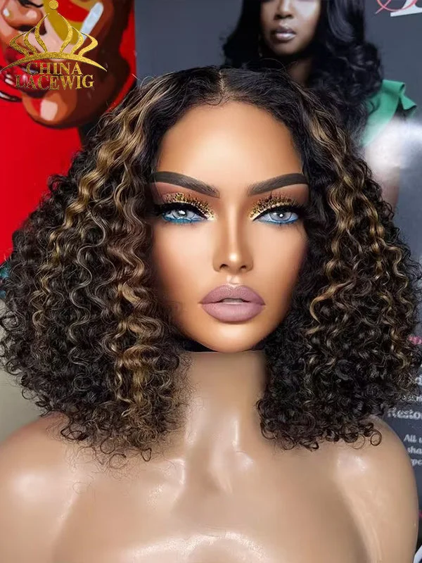 Short Bob Wigs for Thick Hair Chinalacewig 100% Human Hair Wig HD Lace Full Bottom Blonde Highlights Curly Lace Wigs Short Bob Wigs for Thick Hair Chinalacewig 100% Human Hair Wig HD Lace Full Bottom Blonde Highlights Curly Lace Wigs