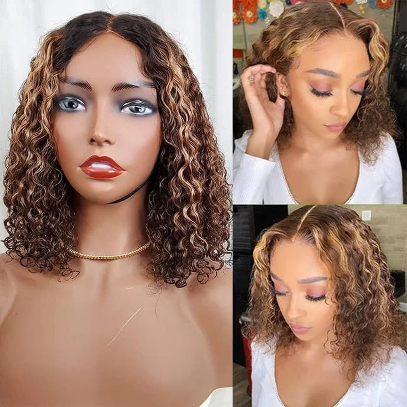 Bob Wigs for Beach Vacations Water Wave Bob Highlight Short Hair 5x5 Closure wig high density Bob Wigs for Beach Vacations Water Wave Bob Highlight Short Hair 5x5 Closure wig high density