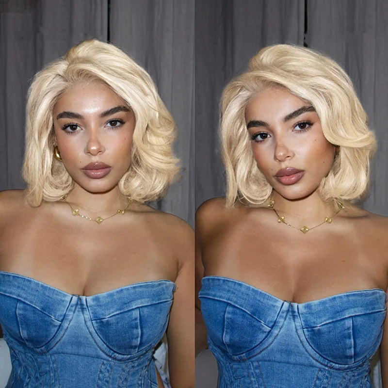Bob Wigs with Adjustable Combs for a Custom Fit Salon Body Wave Blonde 613 5x5 Closure Transparent Lace Bob Wig 100% Virgin Human Hair Bob Wigs with Adjustable Combs for a Custom Fit Salon Body Wave Blonde 613 5x5 Closure Transparent Lace Bob Wig 100% Virgin Human Hair