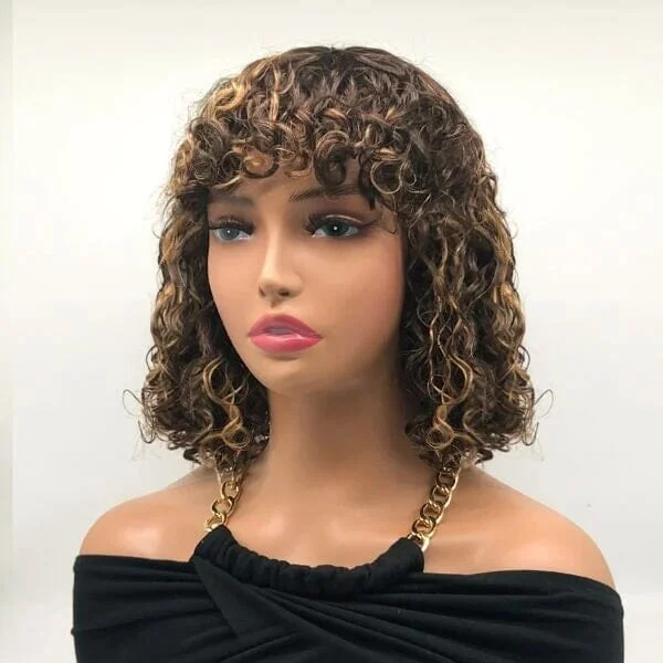 Bob Wigs for Hourglass Figures​ Aligrace Machine Made Water Wave Wigs With Bangs #P4/27 Color