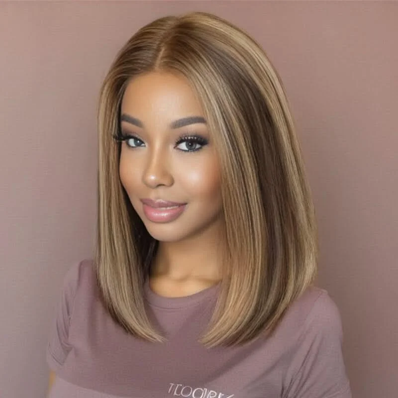 Bob Wigs for Petite Women​ 4x4 Lace Front BOB Wig Straight Honey Blonde Highlight
