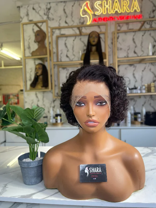 Bob Wigs for Casual Outings​ Machine Made Wigs: Water Curl Pixie