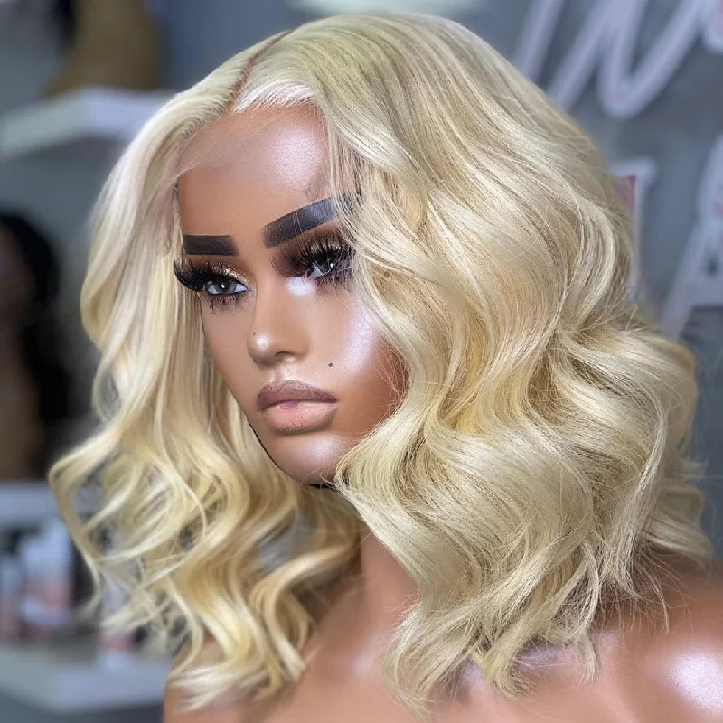 Human Hair Bob Wigs for a Natural Look 13x4|13x6 HD Lace 613 Blonde Human Hair Lace Wig | Body Wave Bob Human Hair Bob Wigs for a Natural Look 13x4|13x6 HD Lace 613 Blonde Human Hair Lace Wig | Body Wave Bob