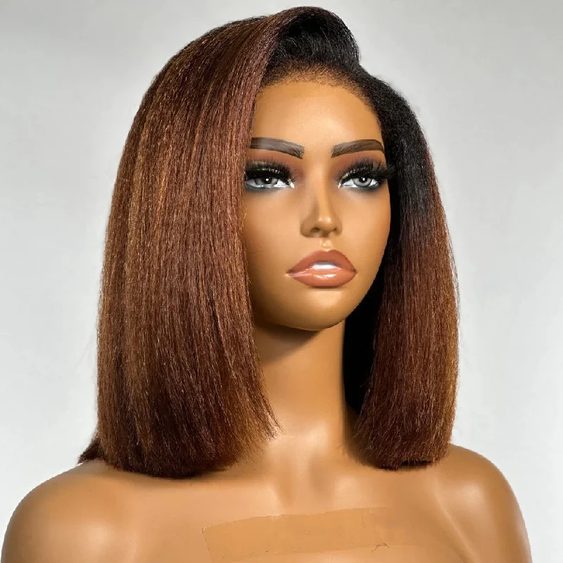 Bob Wigs for Modeling Agencies Full Lace Fake Scalp Free Parting Preplucked Human Hair Ombre Brown Kinky Bob Wig Bob Wigs for Modeling Agencies Full Lace Fake Scalp Free Parting Preplucked Human Hair Ombre Brown Kinky Bob Wig