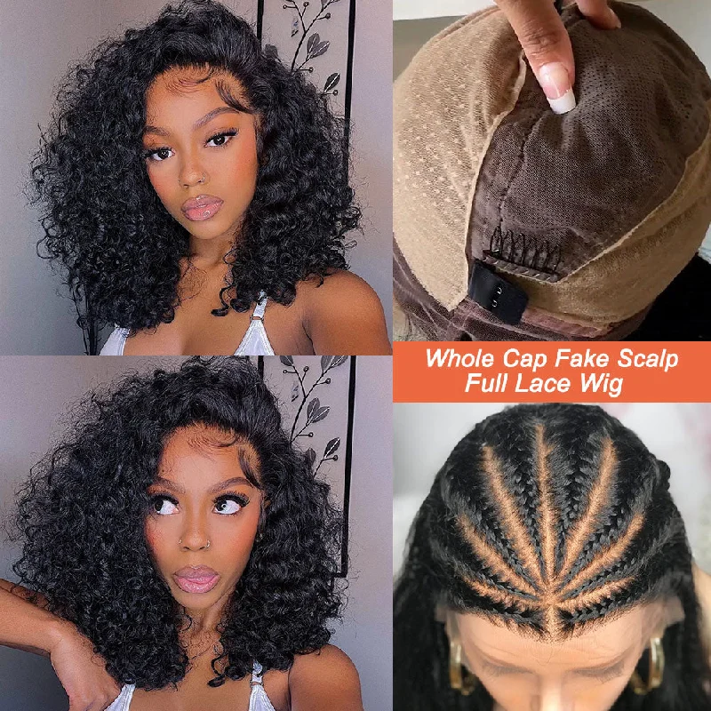 Bob Wigs for Picnics CLEARANCE Full Lace Fake Scalp Free Parting Preplucked Human Hair Deep Curly Bob Wig Bob Wigs for Picnics CLEARANCE Full Lace Fake Scalp Free Parting Preplucked Human Hair Deep Curly Bob Wig