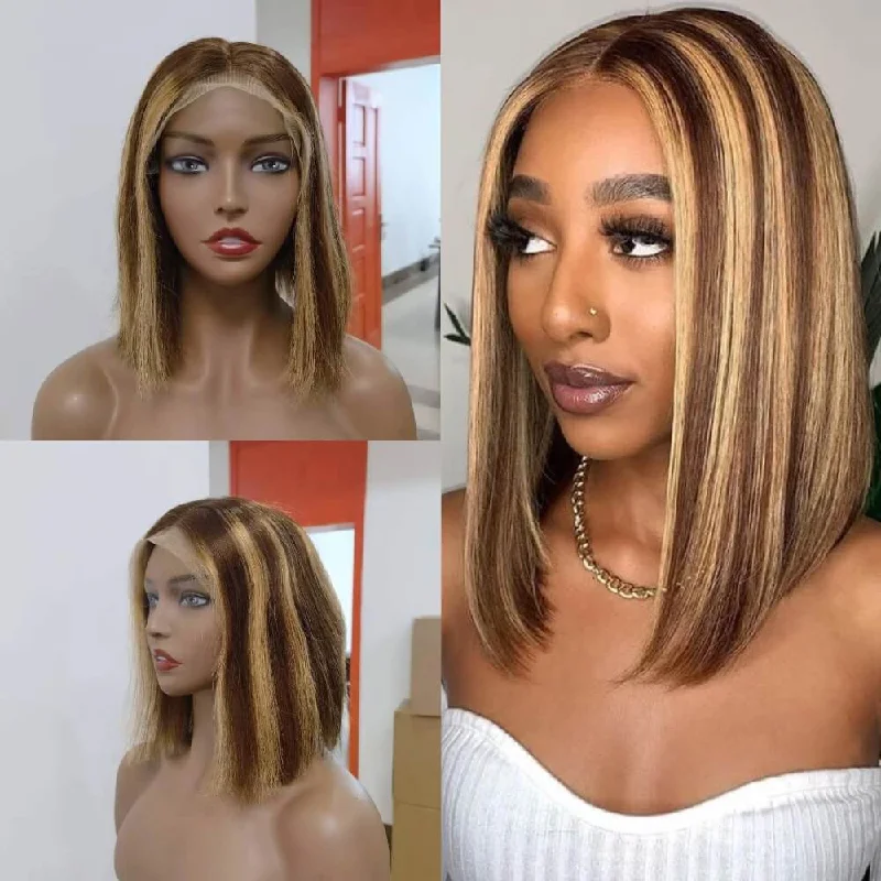 Bob Wigs for Acting Performances Blonde Highlight Brown Color Bob Wig Human Hair for African American Bob Wigs for Acting Performances Blonde Highlight Brown Color Bob Wig Human Hair for African American