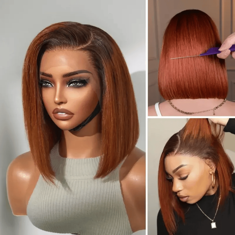 Short Bob Wigs for Fine Hair Ginger Ombre 13x4 Lace Front Glueless Blunt Cut Bob Human Hair Wig Short Bob Wigs for Fine Hair Ginger Ombre 13x4 Lace Front Glueless Blunt Cut Bob Human Hair Wig
