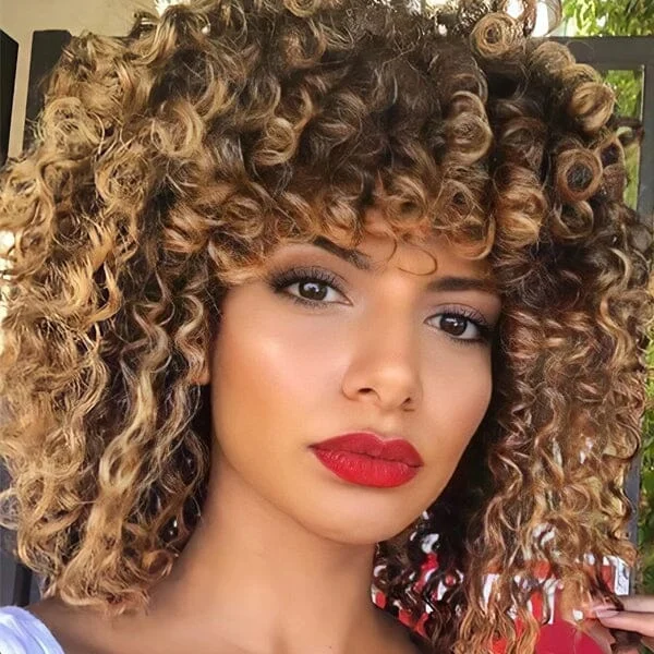 Bob Wigs for Casual Outings​ Aligrace Machine Made Curly Bob Wigs With Bangs