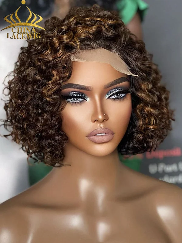 Bob Wigs in Brunette Shades Chinalacewig Mix Brown Curly 5x5 Closure HD Lace Glueless Neck Length Wig 100% Human HairBeginner Friendly CL09 Bob Wigs in Brunette Shades Chinalacewig Mix Brown Curly 5x5 Closure HD Lace Glueless Neck Length Wig 100% Human HairBeginner Friendly CL09