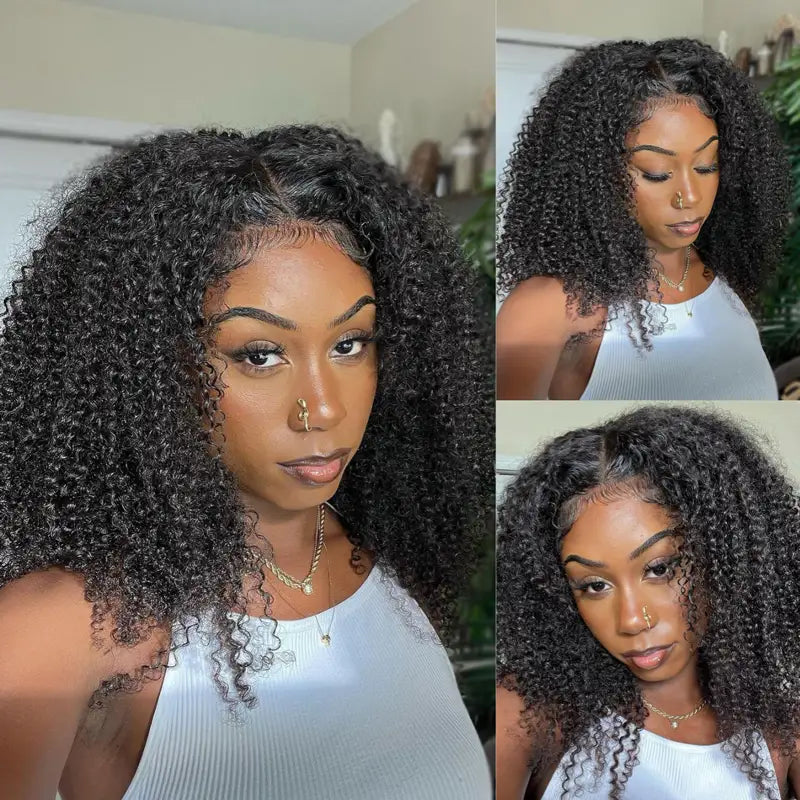 Bob Wigs in Asian Sizing Precut Glueless Wear & Go Kinky Curly Invisible HD Lace Closure Bob Ready To Wear Wig with Pre Plucked Hairline & Bleached Knots Bob Wigs in Asian Sizing Precut Glueless Wear & Go Kinky Curly Invisible HD Lace Closure Bob Ready To Wear Wig with Pre Plucked Hairline & Bleached Knots