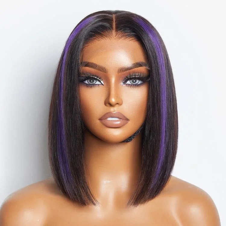 Short Bob Wigs for Fine Hair Limited Design | Purple Highlights Glueless 5x5 Closure HD Lace Bob Wig | Large & Small Cap Size Short Bob Wigs for Fine Hair Limited Design | Purple Highlights Glueless 5x5 Closure HD Lace Bob Wig | Large & Small Cap Size