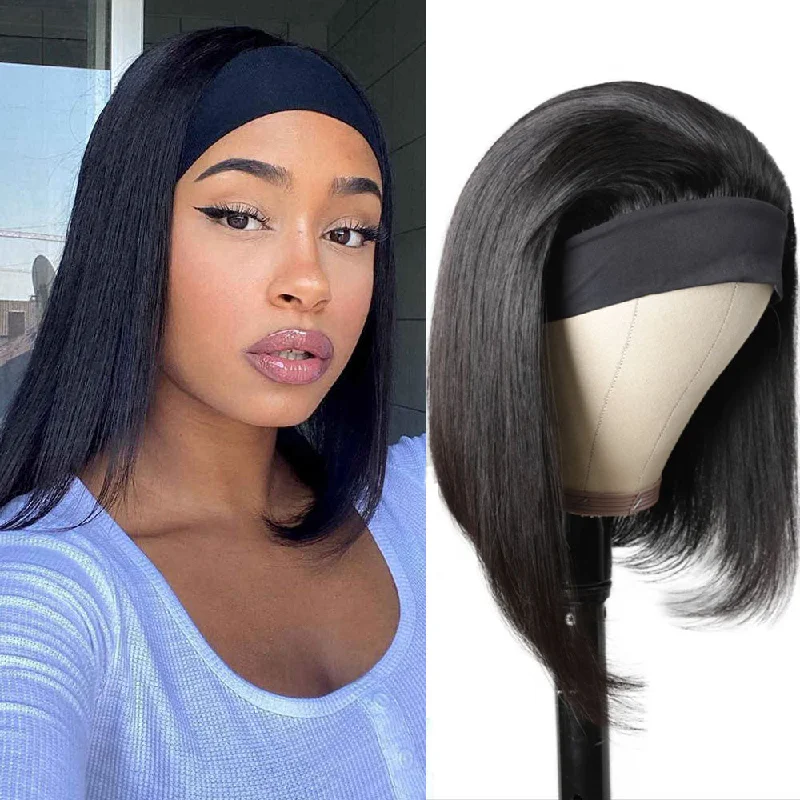 Bob Wigs with Baby Hairs for a Realistic Appearance Silky Straight Black Human Hair Bob Headband Wig for Women Bob Wigs with Baby Hairs for a Realistic Appearance Silky Straight Black Human Hair Bob Headband Wig for Women