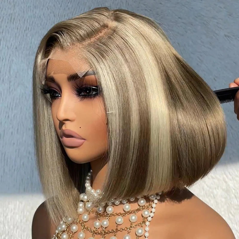 Bob Wigs for Athletic Builds Pre Plucked Blonde Balayage on Brown Short Bob Wig 4x4 13x4 Lace Human Hair Bob Wigs for Athletic Builds Pre Plucked Blonde Balayage on Brown Short Bob Wig 4x4 13x4 Lace Human Hair