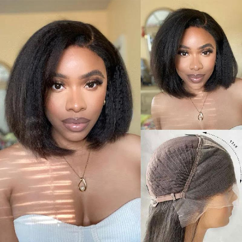 Bob Wigs for Office Settings 13x6 3D FULL FRONTAL Skin Melt Lace Preplucked Human Hair Lace Front Kinky Bob Wig Bob Wigs for Office Settings 13x6 3D FULL FRONTAL Skin Melt Lace Preplucked Human Hair Lace Front Kinky Bob Wig