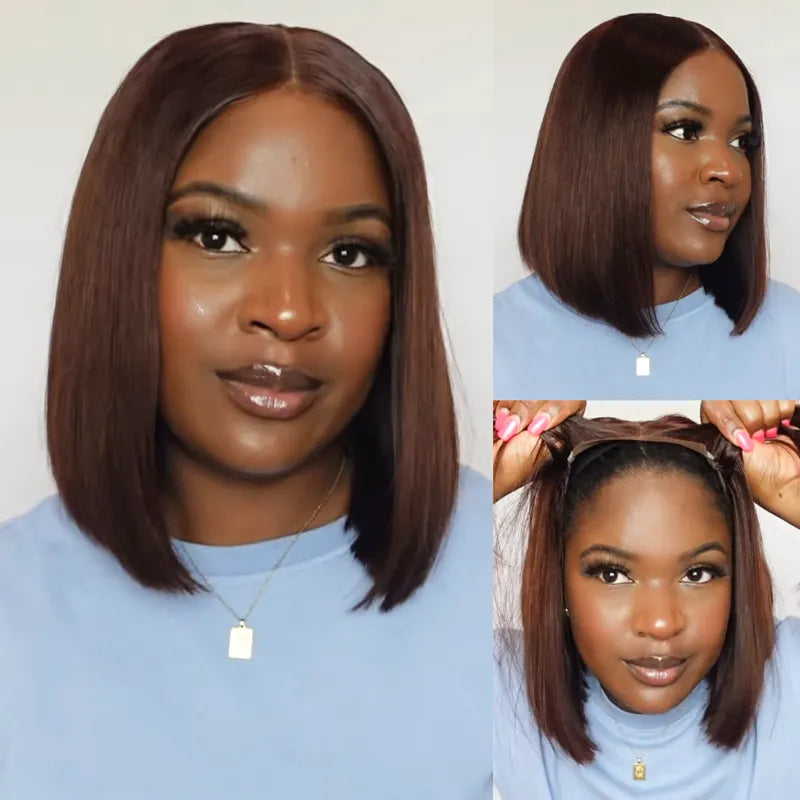 Bob Wigs for Vintage - Inspired Looks Double Drawn Rich Chocolate Brown 4x4 Lace Closure Straight Blunt Cut Bob Wig Bob Wigs for Vintage - Inspired Looks Double Drawn Rich Chocolate Brown 4x4 Lace Closure Straight Blunt Cut Bob Wig