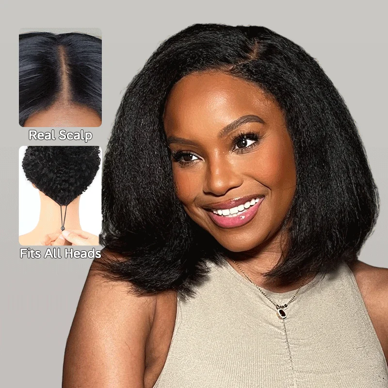 Bob Wigs in Blonde Colors Pull Go Wig | Glueless Bob V Part Wig Beginner Friendly Natural Scalp Thick Human Hair Bob Wigs in Blonde Colors Pull Go Wig | Glueless Bob V Part Wig Beginner Friendly Natural Scalp Thick Human Hair