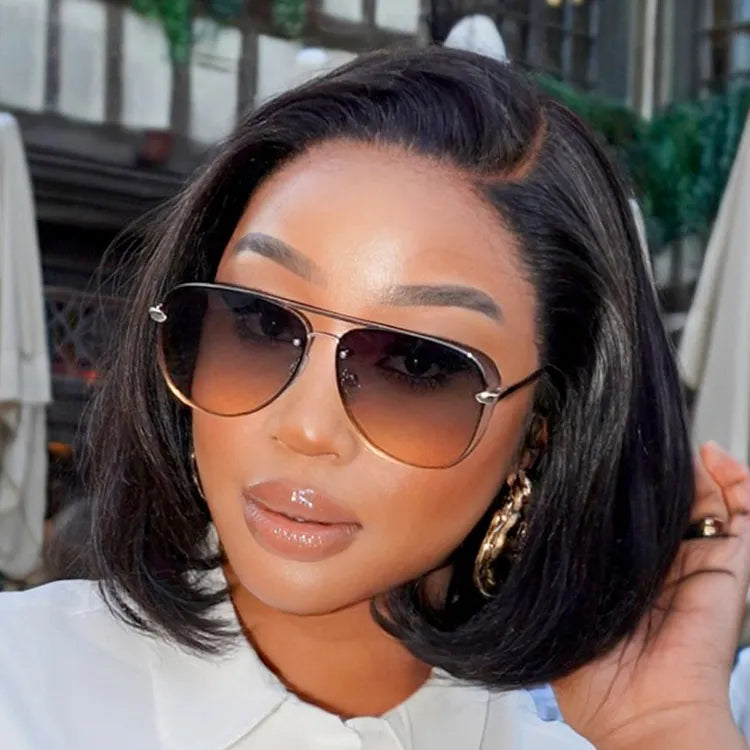 Long Bob Wigs (Lob) for Round Faces​ PreMax Wigs - Natural Black / Blonde Highlight C Part Glueless Lace Front Bob Wig